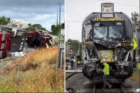 Choque entre un tren y un carro bombero en Florida, EE.UU.